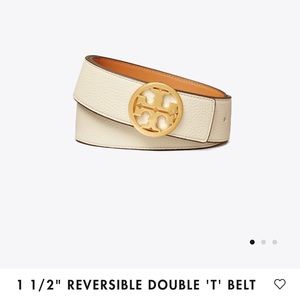 TORY BURCH 1 1/2" REVERSIBLE DOUBLE 'T' BELT New Ivory/Natural Vachetta/Gold